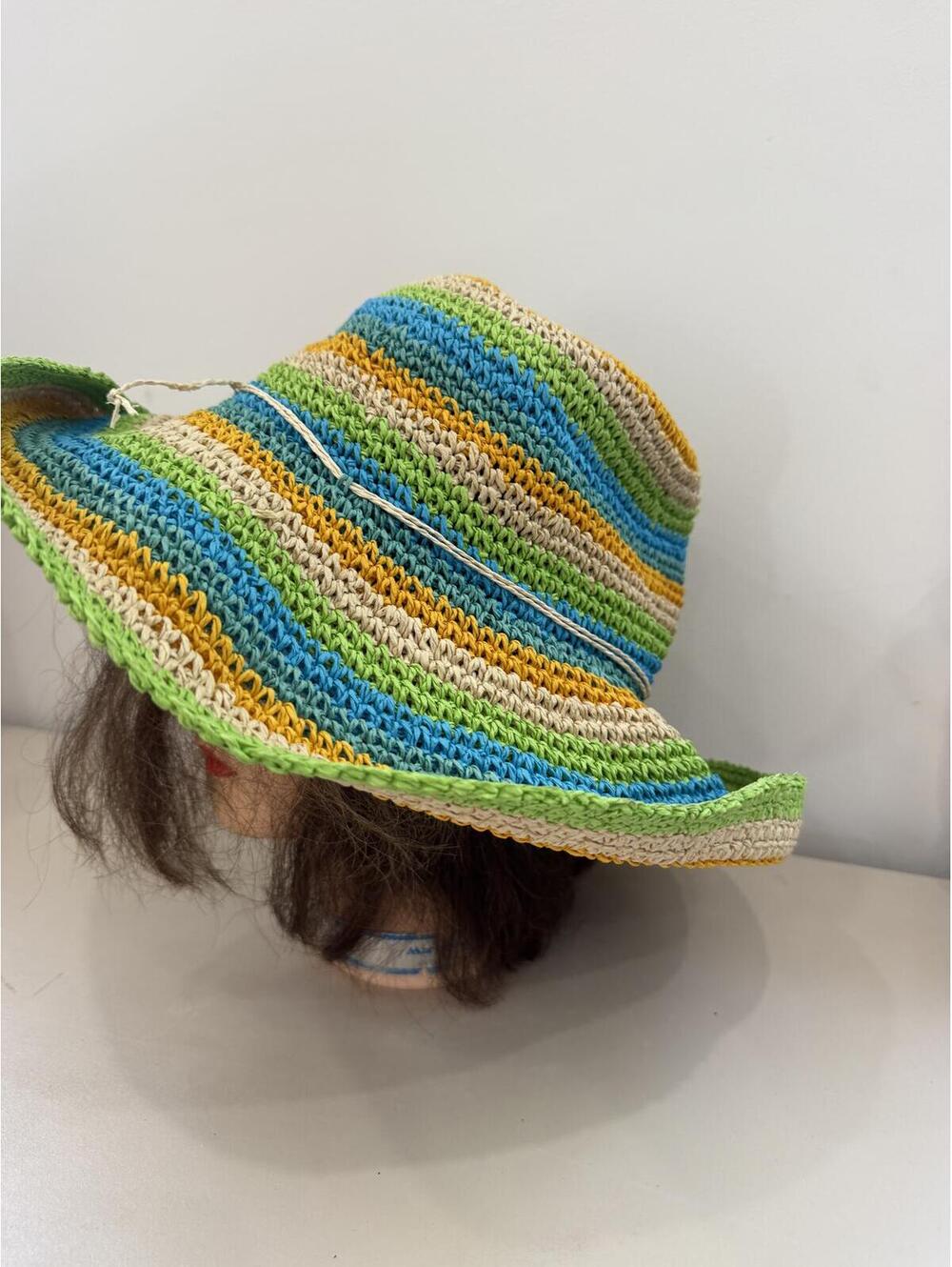 Crocheted Multicolor Wide Brim Sun Hat